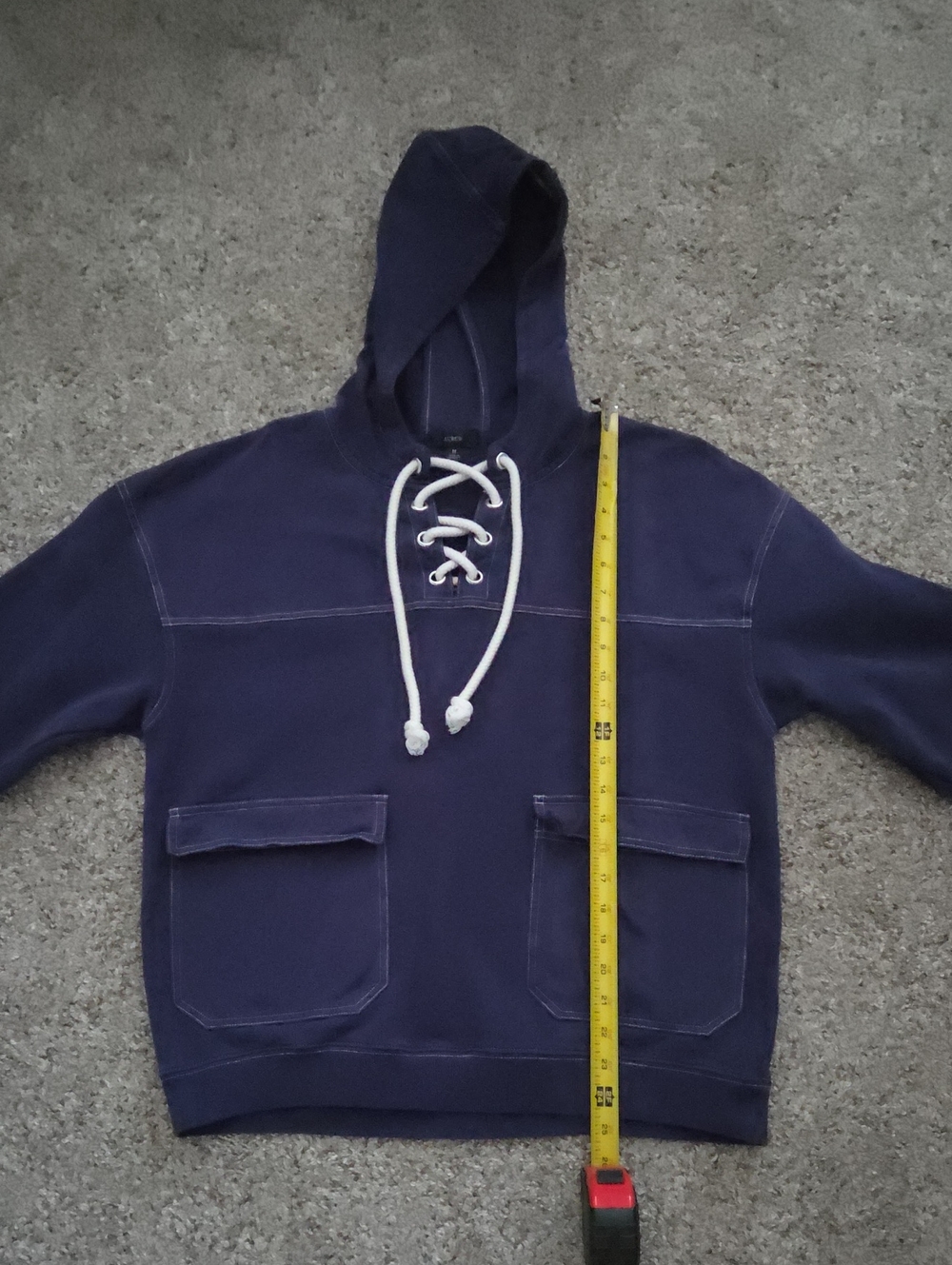 J. Crew Navy Hooded Lace-Up Pocket Sweatshirt